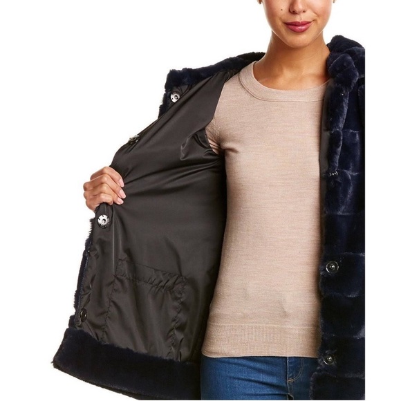 Laundry By Shelli Segal Hooded Faux Fur Coat In Color Blue Size Large - Picture 2 of 9